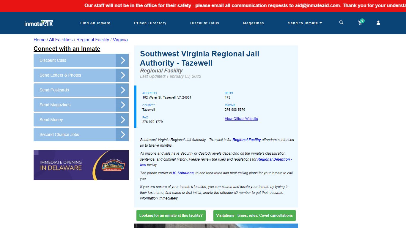 Southwest Virginia Regional Jail Authority - Tazewell ...